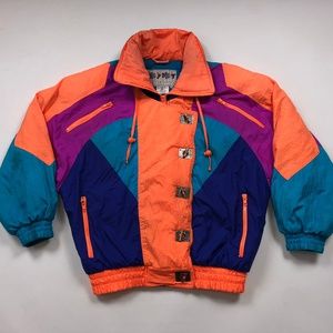 VTG East West Ski Jacket Sz S Color Block Bright
